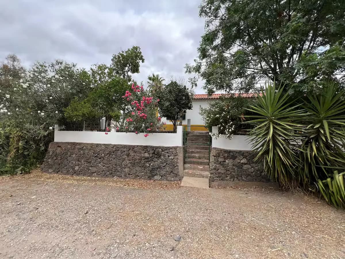 Whitewashed wall and entrance to the property
